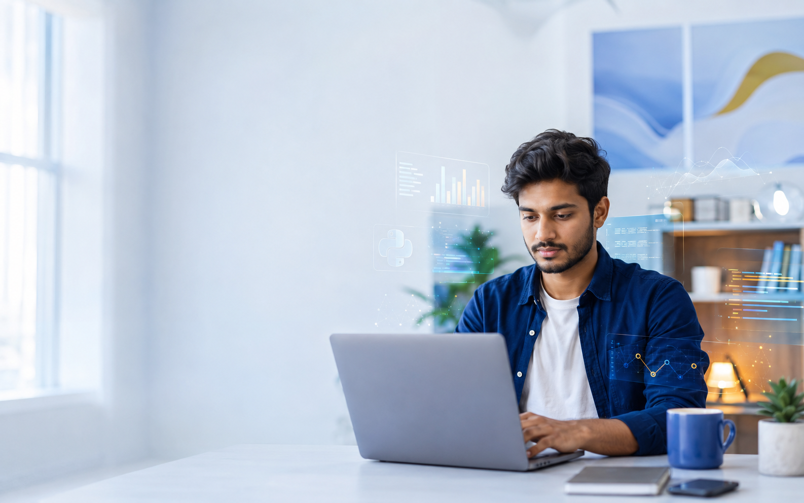 Student learning data science and Python online